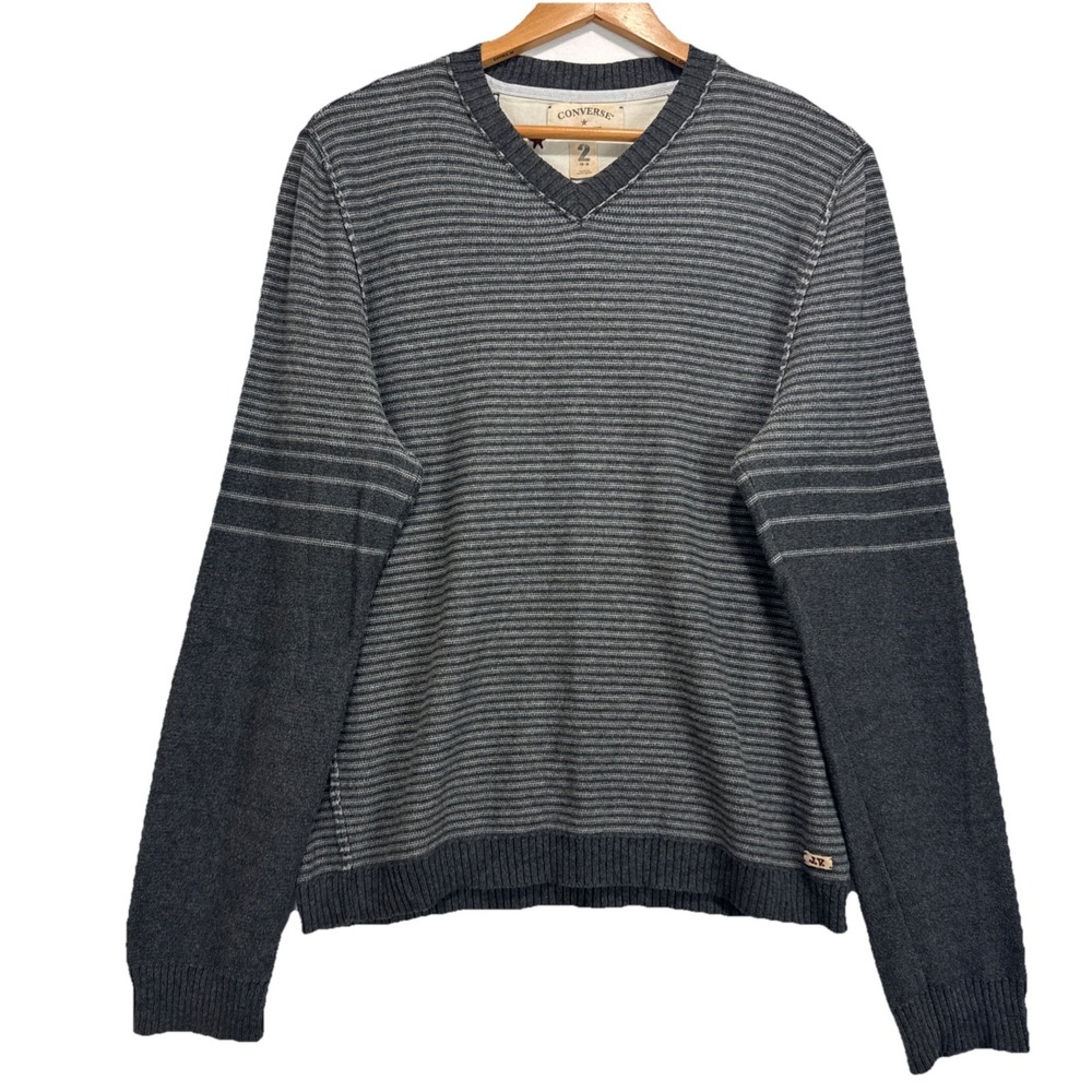 John Varvatos Converse Sweater Mens sz M  Gray Merino Wool V Neck Long‎ Sleeve